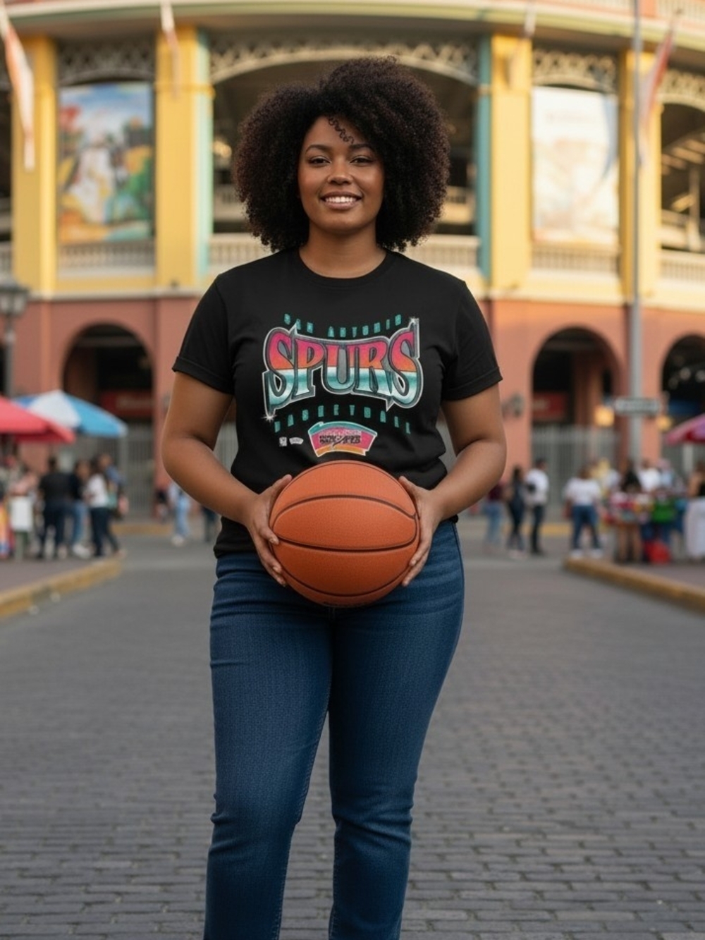 Spurs Graphic Tee in Black with Teal & Pink Logo Size XXL